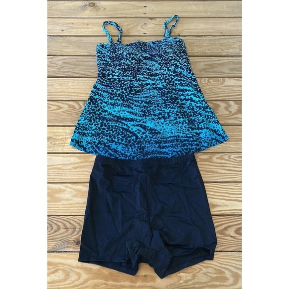 KIM Other - NEW Kim Gravel Smocked Bandeau & Shorts Swimsuit Set 8 Women’s Blue Black